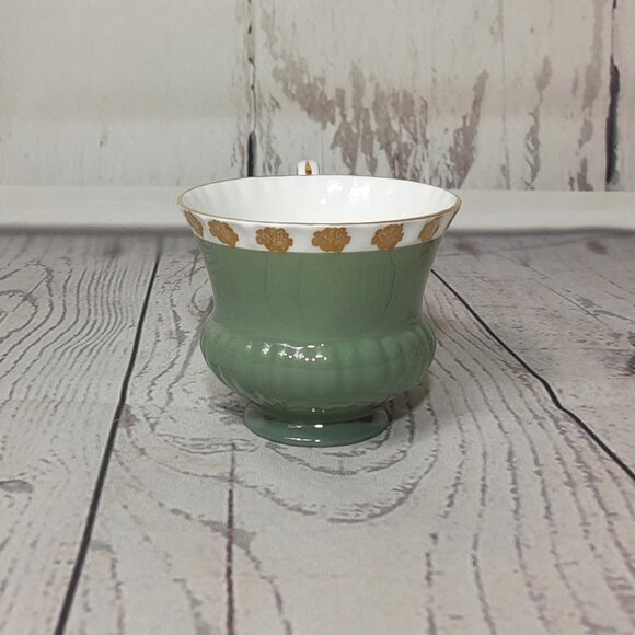 Crown Staffordshire Tea Cup And Saucer Green With Gold Roses E614 England - Picture 3 of 16
